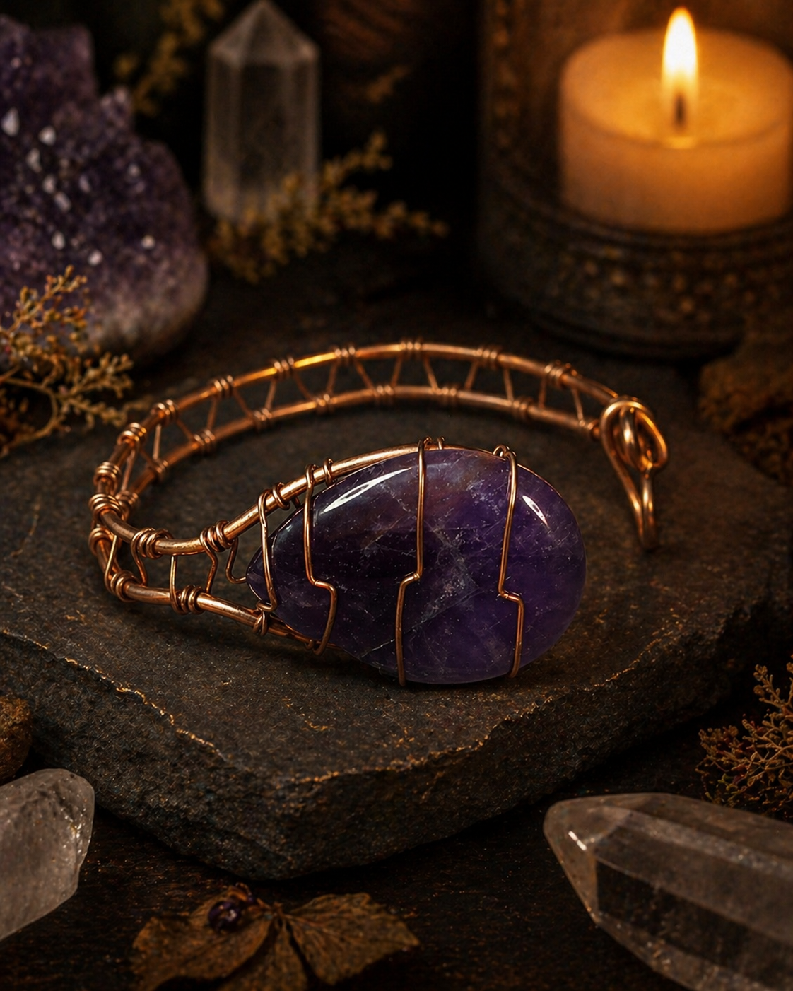 Violet Veil Teardrop Amethyst Copper Cuff - Image 2