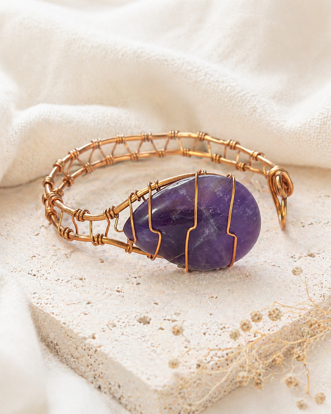 Violet Veil Teardrop Amethyst Copper Cuff