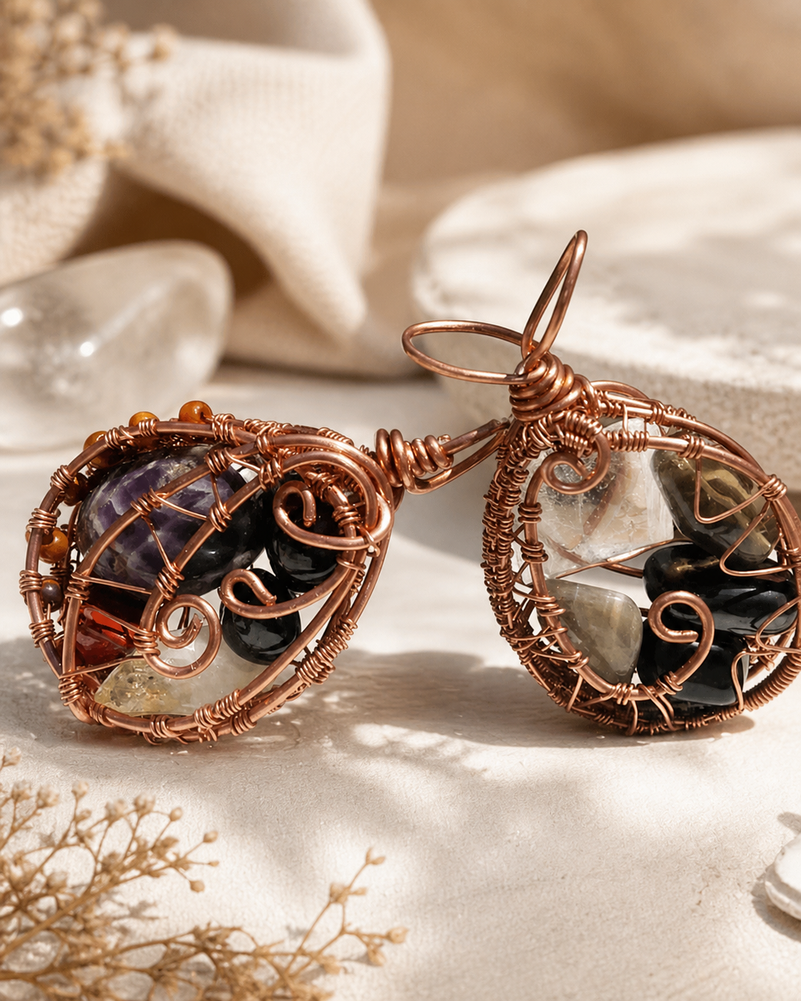 Wire-Wrapped Multi-Stone Pendant (Choose 3–7 Stones, or Intuitive Custom) (Reiki-Infused)