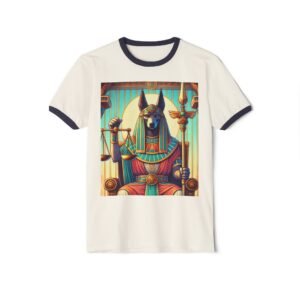 Anubis Justice Ringer T-Shirt — Egyptian God Scales Graphic Tee