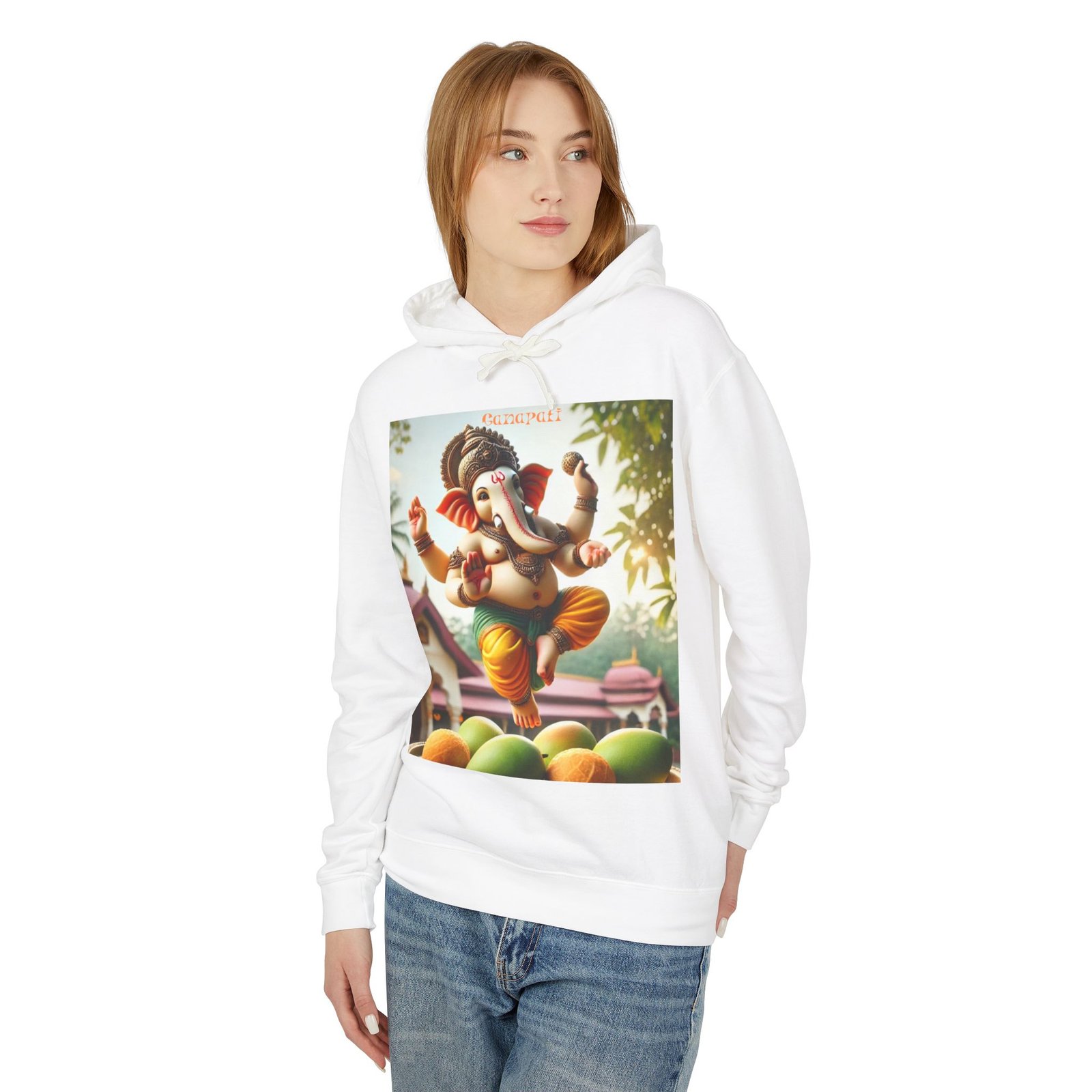 "Ganapati" Unisex Lightweight Hooded Sweatshirt - Image 3