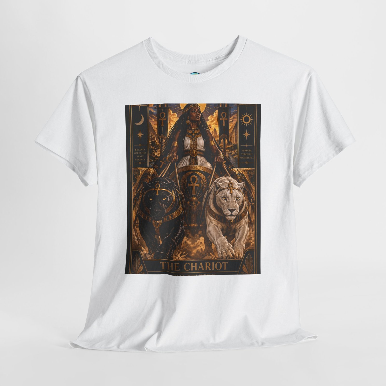 The Chariot Tarot Tee — Mystic Lion & Wheel Graphic T-Shirt - Image 10