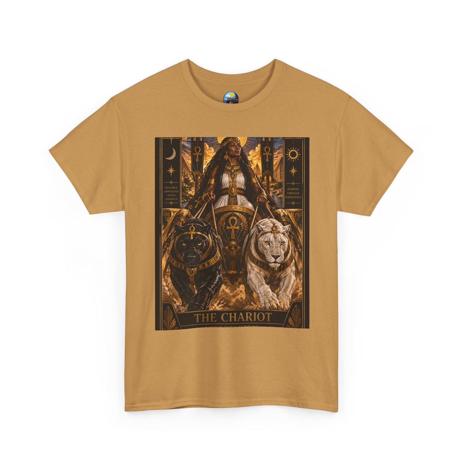 The Chariot Tarot Tee — Mystic Lion & Wheel Graphic T-Shirt - Image 3