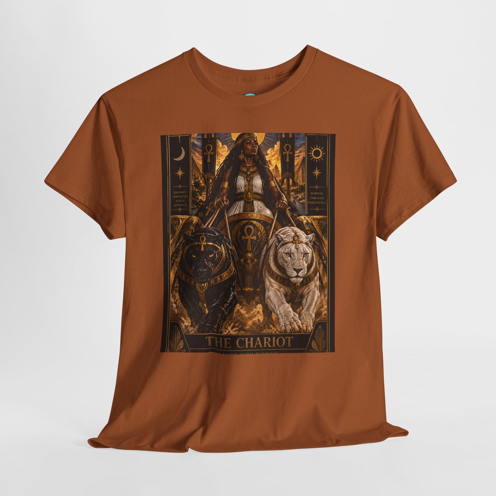 The Chariot Tarot Tee — Mystic Lion & Wheel Graphic T-Shirt - Image 20