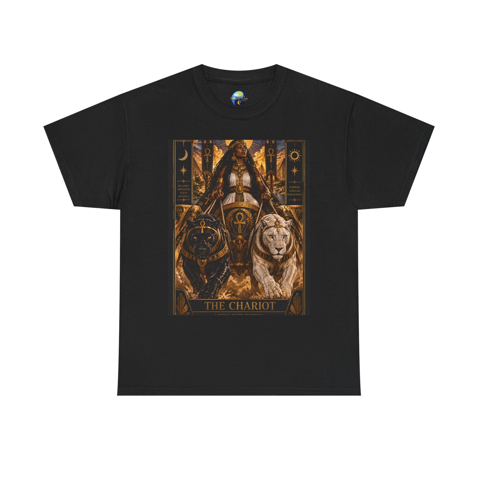 The Chariot Tarot Tee — Mystic Lion & Wheel Graphic T-Shirt - Image 11