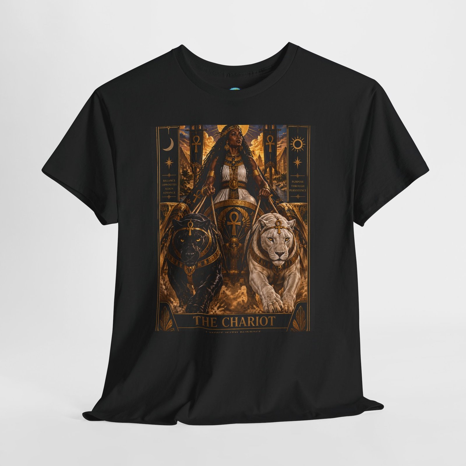The Chariot Tarot Tee — Mystic Lion & Wheel Graphic T-Shirt - Image 15