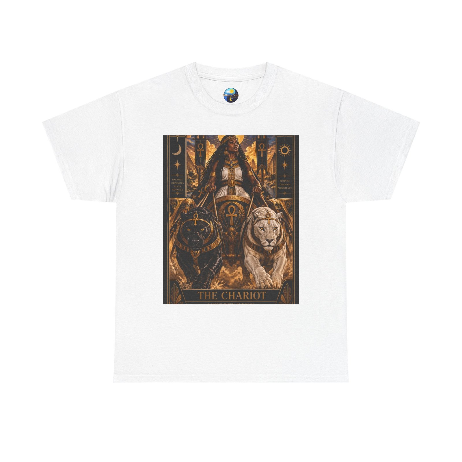 The Chariot Tarot Tee — Mystic Lion & Wheel Graphic T-Shirt - Image 6