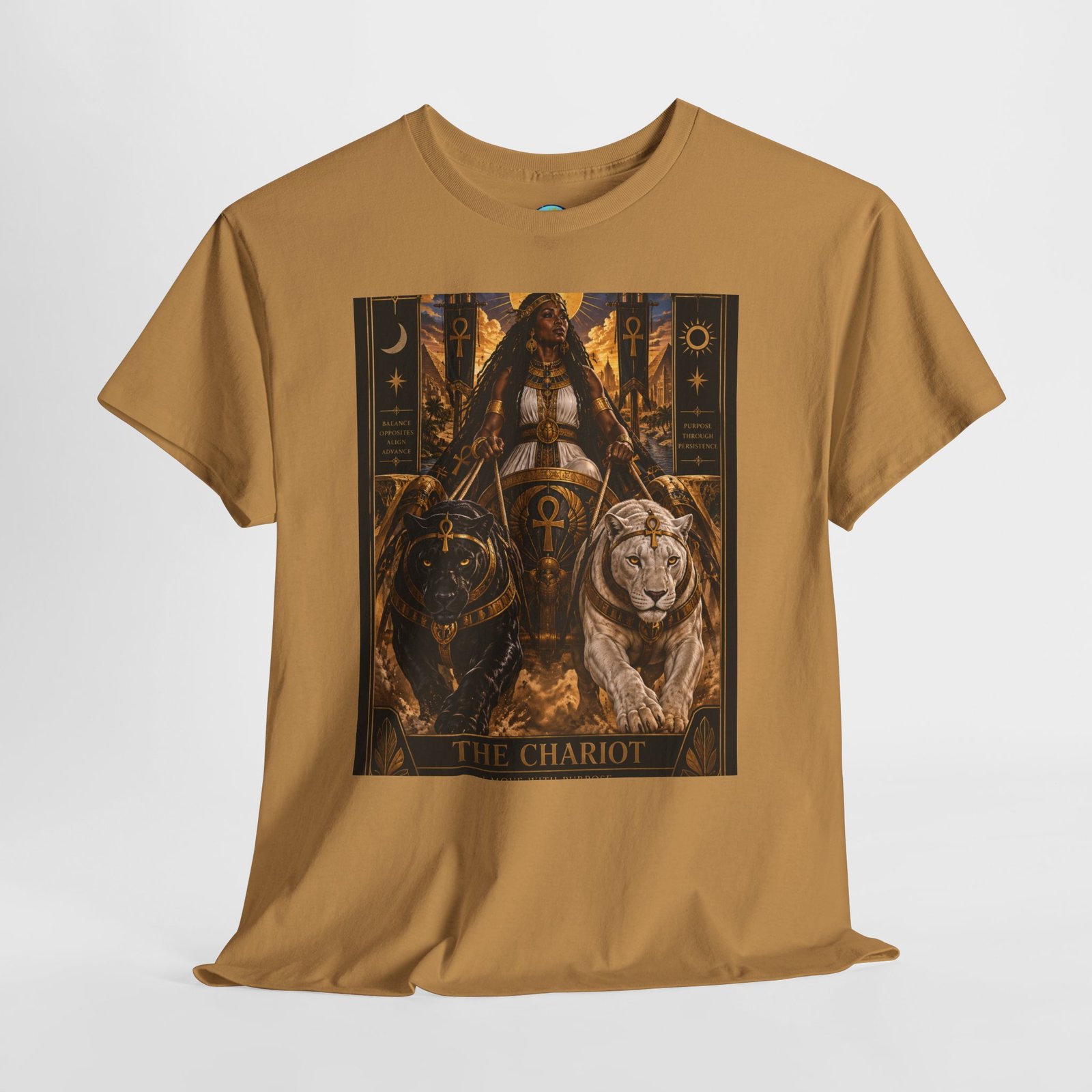 The Chariot Tarot Tee — Mystic Lion & Wheel Graphic T-Shirt - Image 5