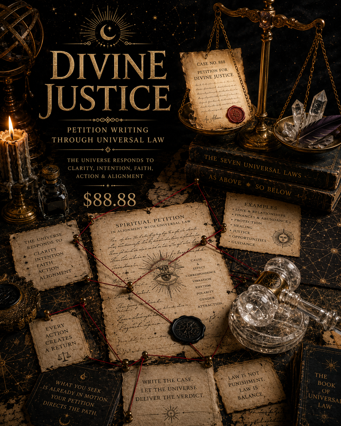 Divine Justice course artwork with golden scales